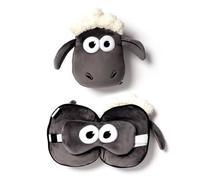 Relaxeazzz Shaun the Sheep - Almohada redonda de viaje y máscara de ojos de felpa, máscara de ojos para dormir, accesorios de viaje para niños, para dormir en avión, almohadas para el cuello