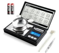 0,001g/50g Balanza Miligramos de Alta Precisión, Digital Báscula Precisión | Mini Báscula Gramos con 6 Unidades, Pesas de Calibración, Pinzas y Cuchara para Polvos, Joyería, Medicina, Gemas, Oro