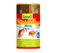 Tetra Goldfish Menu - Mezcla 4 en 1 de alimento para peces con crisps, copos, gránulos y daphnias para todos los goldfish y otros peces de agua fría, bote de 250 ml