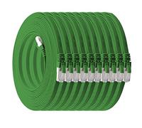 0,25m - CAT7 cable de red plano verde - 10 piezas 10 Gbit/s Gigabit LAN piso flaco cable Patch compatible con compatible con CAT5 CAT6 CAT7 CAT8 Cat8 cinta Lan cable
