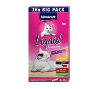 Vitakraft Snack líquido para Gatos y Gatos en Paquete múltiple, Textura cremosa con Carne de Res Salada y Pollo digerible, 1 Paquete (16 x 15 g)