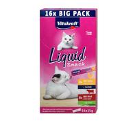 Vitakraft Snack líquido para Gatos y Gatos en Paquete múltiple, Textura cremosa con Carne de Res Salada y Pollo digerible, 1 Paquete (16 x 15 g)