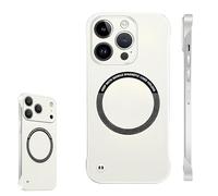 0.3mm Ultra Thin Hard PC Magnetic Frameless Phone Case for iPhone 17 16 15 14 Pro MAX, Magnetic Charging Anti-Collision Matte Protective Case (White,15)