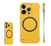 0.3mm Ultra Thin Hard PC Magnetic Frameless Phone Case for iPhone 17 16 15 14 Pro MAX, Magnetic Charging Anti-Collision Matte Protective Case (Yellow,17pro)