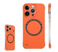 0.3mm Ultra Thin Hard PC Magnetic Frameless Phone Case for iPhone 17 16 15 14 Pro MAX, Magnetic Charging Anti-Collision Matte Protective Case (Orange,17)