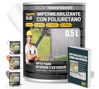 [0,5L] Revestimiento Sellador Impermeabilizante Híbrida con Poliuretano, Pintura Impermeable Definitivo Terrazas, Techos y Exteriores, Protección Fugas Goteras, + 3Colores (Transparente, 0,5l)