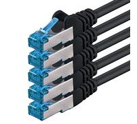 0,5m Cable de Red, Cable Ethernet y LAN SFTP PIMF Cat6a - transmite hasta 10 Gigabit por Segundo y es Adecuado para switches, routers, módems con Entrada RJ45, negro - 5 piezas