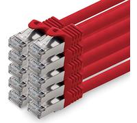 0,5m - rojo - 10 piezas - CAT.7 Cable de red (SET) - 10 GB/s - Ethernet LAN 600MHz Cable Patch CAT7 S-FTP Doble blindado PIMF libre de halógenos compatible con CAT5 CAT6a CAT6a CAT8