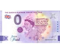 0 Euro - Billete de 0 Libras Gran Bretaña · Reina Elizabeth II · The Queen's Platinum Jubilee · Souvenir o Cero € Billete