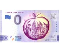 0 euros billete USA · I Love New York · The Big Apple · Souvenir o cero € Certificado de recuerdo