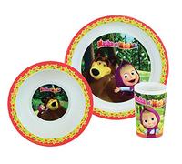 Fun House 005844 Masha ET MICHKA-Juego de Comida con Plato, Cuenco y Vaso para niños, Plástico, Multicolor