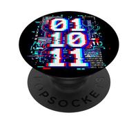 01 10 11 Binary Glitch Art Coding Programador Humor PopSockets PopGrip Adhesivo