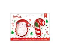 0255068 DECORA KIT 2 CORTADORES DE PLÁSTICO PAPÁ NOEL Y BASTÓN DE CARAMELO