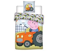 036 Peppa Pig Ropa de Cama, Ropa de Cuna/Ropa de Cuna, Peppa Pig Georges Tractor, Ropa de Cama Reversible, Funda de Cojín 40x60 + Funda de Edredón 100x135cm, 100% Algodón Eco-Tex