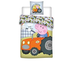 036 Peppa Pig Ropa de Cama, Ropa de Cuna/Ropa de Cuna, Peppa Pig Georges Tractor, Ropa de Cama Reversible, Funda de Cojín 40x60 + Funda de Edredón 100x135cm, 100% Algodón Eco-Tex