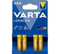 VARTA Pilas AAA, paquete de 4, Longlife, Alcalinas, 1,5V, aptas para mandos a distancia, despertadores, radios, relojes de pared, Made in Germany