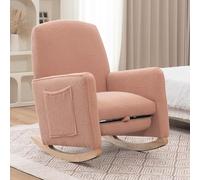 044 Mecedora con taburete, Sillón Relax con otomana, Mecedora de Interior con Respaldo Alto para Salón de Estar Rosa Piel Sintética