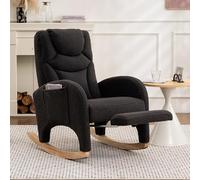 052 - Mecedora, sillón relax, silla de salón con reposabrazos, mecedora acolchada, silla acento para dormitorio, tela de piel sintética gris oscuro, capacidad de carga de 110 kg