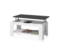 Mesa Centro con revistero, Mesa elevable, mesita Mueble Salon Comedor, Acabado en Blanco Artik y Oxido, Medidas: 102 cm (Largo) x 43/54 cm (Alto) x 50 cm (Fondo)