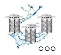 0XBIT 3 Piezas Colador Fregadero Acero Inoxidable, 33 × 50 mm Atrapa Pelos Ducha, Filtro Desague Ducha Ventana Emergente con Núcleo de Latón, Filtro Fregadero para Cocina, Baño, Bañera