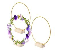 0XBIT Centro de Mesa Aro Floral, 3 Piezas Aro para Centro de Mesa con Base, 20 cm Metal Floral Corona Manualidades con Base de Madera para Decoración de Mesa de Boda, Decoración Navideña