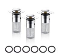 0XBIT Colador Fregadero Acero Inoxidable, 3 Piezas 33 × 80 mm Filtro Desague Ducha, Atrapa Pelos Ducha con Núcleo de Resorte de Empuje de Latón, para Cocina, Baño y Balcón