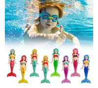 0XBIT Juegos Piscina, 8 Piezas Juegos de Piscina para Niños, Incluye 4 Piezas Nuevas Sirena Transparente Juguetes Piscina, Juguetes Buceo para Juego Bajo el Agua y Entrenamiento de Buceo