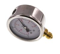 -1..0.6 Bar (-15..9 psi) Manómetro de glicerina por debajo Acero inoxidable/latón 63 mm Clase 1.6