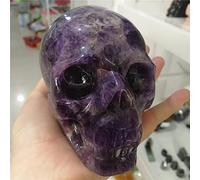 1-1.2kg Natural Crystal Stone Skull Figurine a mano tallada estatua Feng Shui Sanación Adorno de la casa Amatista-PORCELANA