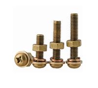 1-10 piezas 4 en 1 de latón cruz cabeza redonda perno M3-M8 tornillo para máquina de cobre tuerca arandela plana arandela elástica conjunto combinado (20 mm,(10pcs) -M3)