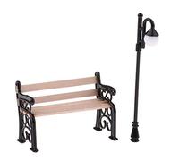 1/12 casa de muñecas en miniatura para jardín, patio, banco de madera y lámpara de calle