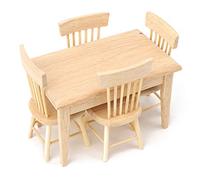 GOTOTOP 1:12 Dollhouse Miniatura Silla de Mesa simulada,Silla de Escritorio de Comedor Conjunto de Muebles de Madera Mini Modelo de Muebles Accesorio de Juguete (Color Madera)(Table and Chair Set)