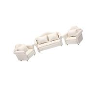 1/12 - Figura de sofá de tela blanca con marco de madera, muebles en miniatura suave para sala de estar, decoración de casa de muñecas