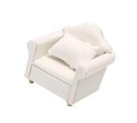 1/12 - Figura de sofá de tela blanca con marco de madera, muebles en miniatura suave para sala de estar, decoración de escena de casa de muñecas