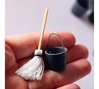 1:12 - Mini fregona y cubo figurita de limpieza en miniatura para cocina, jardín, hogar, micro paisaje, decoración de accesorios de regalo