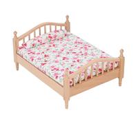 1/12 Miniature Dollhouse Bed Elegant Decorative Wooden Floral Furniture Accessories Miniature Bed Furniture