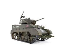 1:16 US M5A1 Modelo de tanque teledirigido para adultos y aficionados, 2,4 GHz, blindaje ligero Stuart con efectos de sonido y luz, escape de humo telescópico, dos pilas (sombra prefabricada)