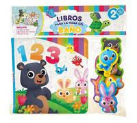 1 2 3 Libros para la Hora del Baño - Libros de actividades para niños, 6 figuras con ventosa, 1 bolsa de malla