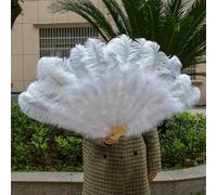 1/2 abanico de plumas de avestruz blancas naturales para abanico plegable de mano grande de 13 huesos, 90-130 cm, para manualidades, carnaval, bodas, escenarios, bailes, decoración, B, 130 cm, 1 uni