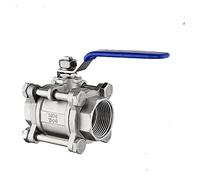 1/2" DN15-DN100 3 Pieza del puerto completo de la válvula de bola Tipo de rosca Acero inoxidable 304 1000PSI Mango con aislamiento azul(DN40)