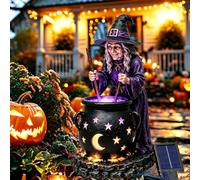 1/2 pcs Halloween Witch Glowing Cauldron Solar Light, Solar-Powered Outdoor Resin Witch Figurine Holiday Decorations with Ground Stake, for Porch and Pathway DéCor, Outdoor Garden，1pcs