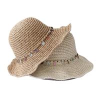 1/2 pieza Sombrero de pescador sol plegable crochet for playa, viajes y vacaciones paja hecho a mano Para Mujer(Beige and Khaki)