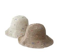 1/2 pieza sombrero de pescador sol plegable multicolor for playa, viajes y vacaciones paja hecho a mano Para Mujer(Khaki and Beige)