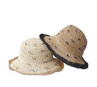 1/2 pieza Sombrero for el sol plegable de crochet for playa, viajes y vacaciones paja hecho a mano Para Mujer(Khaki and Black)