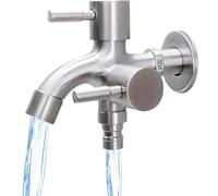 1/2 Pulgadas Doble Grifo Jardín, Doble Grifo Universal de Acero Inoxidable, Grifo de Jardín, Grifos de 304 Multifunción, Utilizado en Lavadoras, Cocinas, Jardines, Baños
