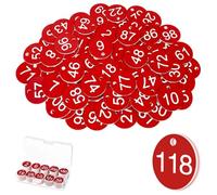 1 - 200 placas de número de plástico, placas numéricas grabadas, etiquetas de identificación con agujero, sin anillos para llaves (rojo)
