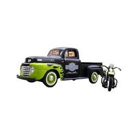 1:24 para Camioneta Ford F1 1948 + Motocicleta DiecastsAlloySimulation Car Model Adult Collection Boys No Control Remoto Modelos(Verde)