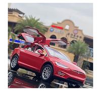 1:24 para Tesla Model X, Modelo de vehículo de aleación, Modelo de simulación de fundición a presión, Juguetes de Sonido y luz para Coche(Rojo)