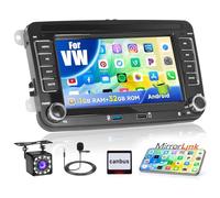 1+32GB Android Radio Coche para VW Golf 5 6 Polo Tiguan Passat Touran Caddy T5 Trasporter Skoda Seat con MirrorLink, 7'' Pantalla Radio con Bluetooth/WiFi/GPS/Cámara de Seguridad/FM/RDS/SWC