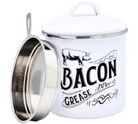 1.3L Contenedor de grasa de tocino con colador de malla fina esmalte y acero inoxidable El portero puede ser seguro para lavavajillas para la cocina, recipiente de grasa de tocino, con colcher